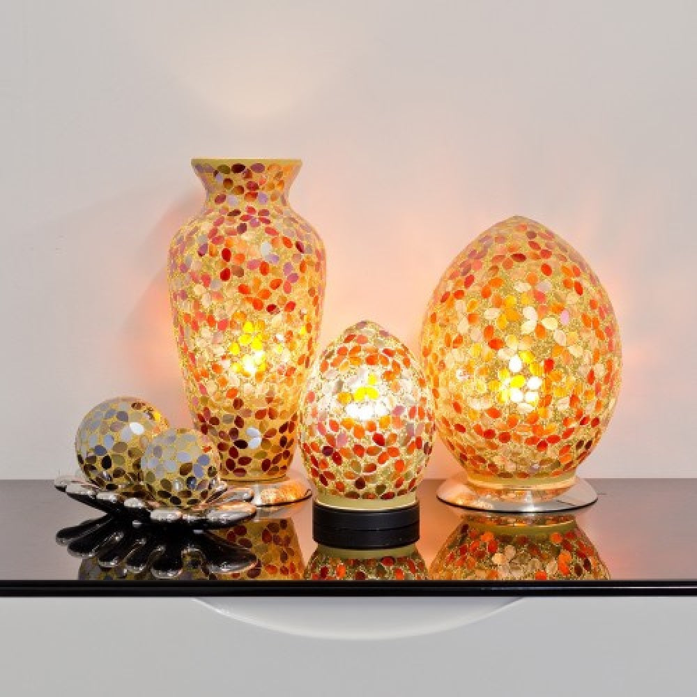 Britalia 880406 Amber Flower Mosaic Glass Vintage Egg Table Lamp 20cm