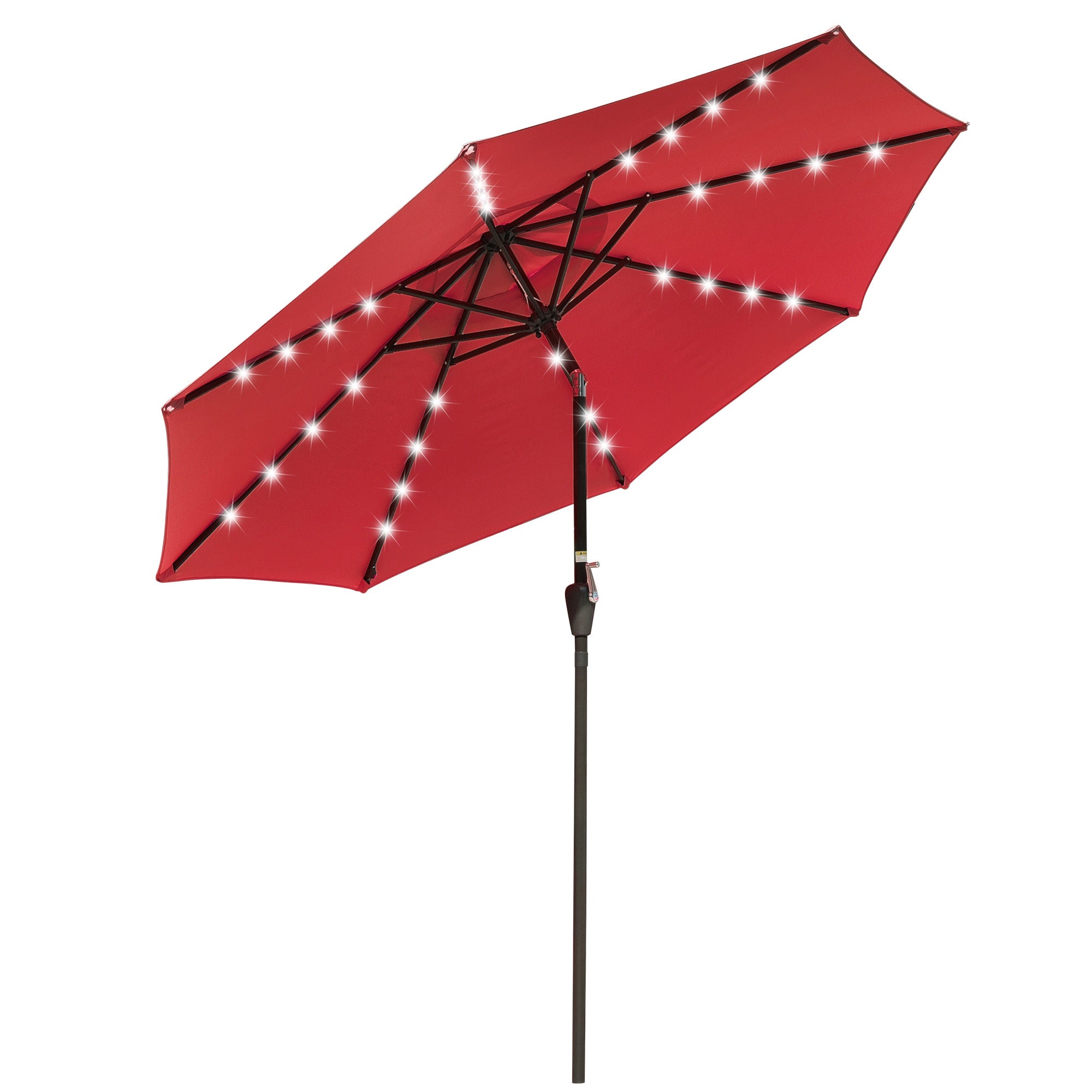 LAGarden 9Ft LED Lighted Patio Market Umbrella Outdoor Solar Powered Table Umbrella 8 Ribs 32 Lights UV30 Red