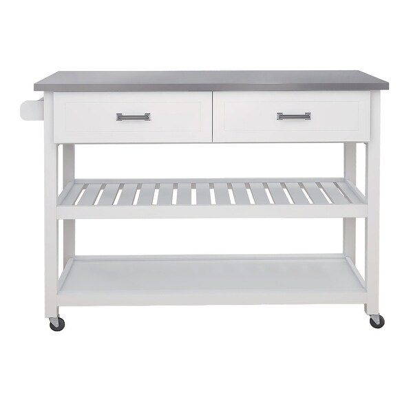 Stainless Steel Table Top White Kicthen Cart and Wooden MDF Frame Cart with Two Drawers - - 35872314