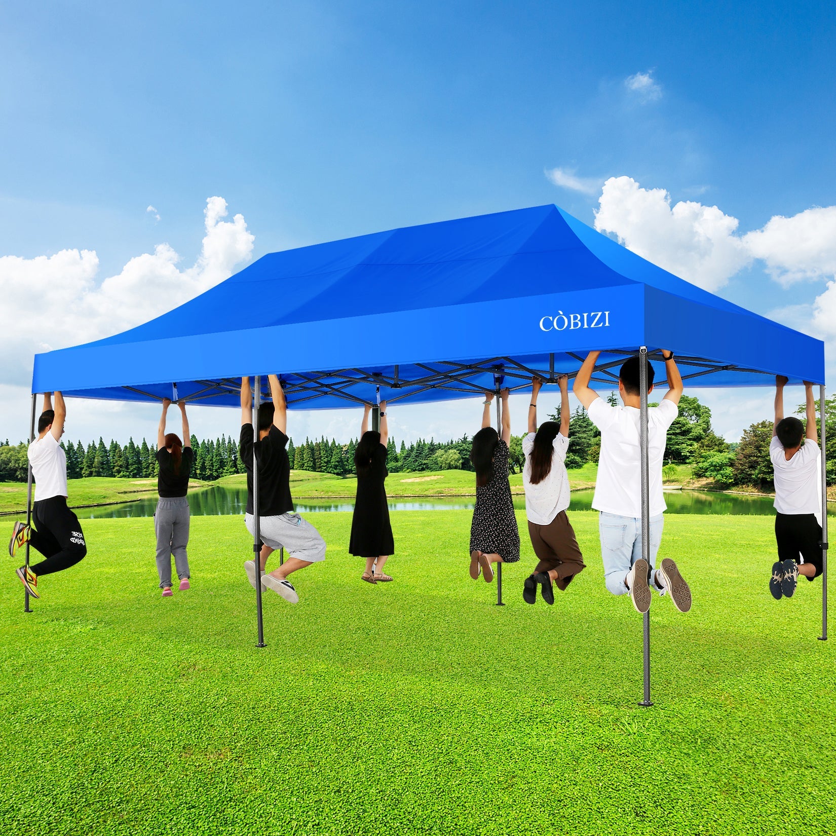 10'x20' Canopy EZ Pop Up Canopy Anti-UV Waterproof Outdoor Tent Portable Party Commercial Instant Canopy Shelter Height Adjustable Tent Gazebo with 6 Removable Sidewalls, 6 Sandbags, Roller Bag, Blue