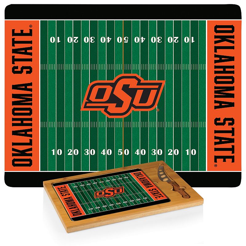 Picnic Time Oklahoma State Cowboys Icon Glass Top Cutting Board and Knife Set