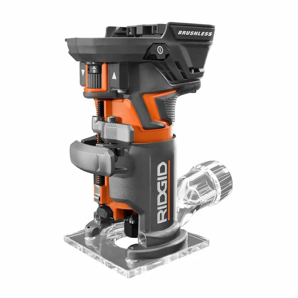 RIDGID 18V OCTANE Brushless Cordless Compact Fixed Base Router with 1/4 in. Bit, Round and Square Bases and Collet Wrench R860443B
