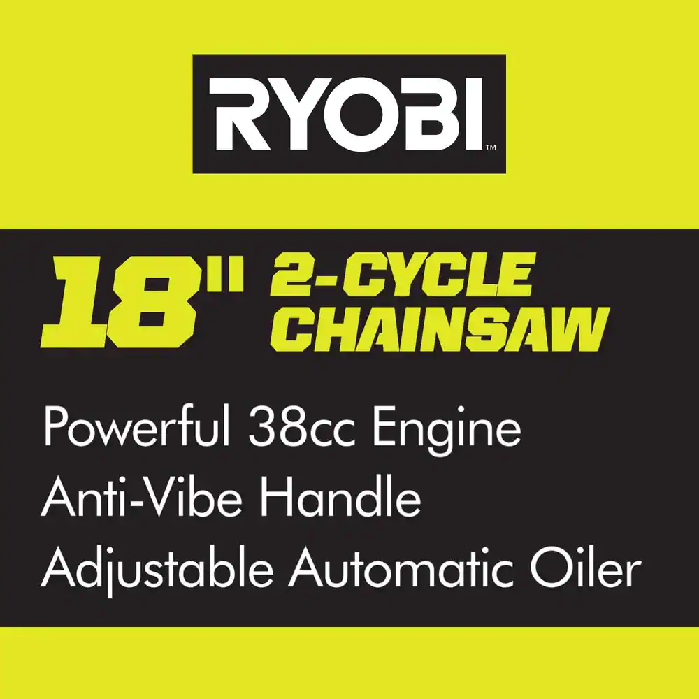 RYOBI RY3818 18 in. 38cc 2-Cycle Gas Chainsaw with Heavy Duty Case