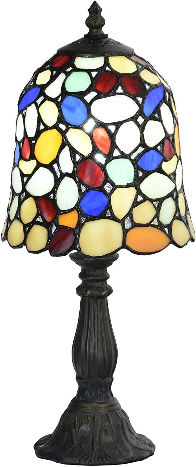 SHADY L10729 Colored Cobblestone  Style Stained Glass Table Lamp with 6-inch Wide Lampshade  Multi-Colored  15 inch Tall