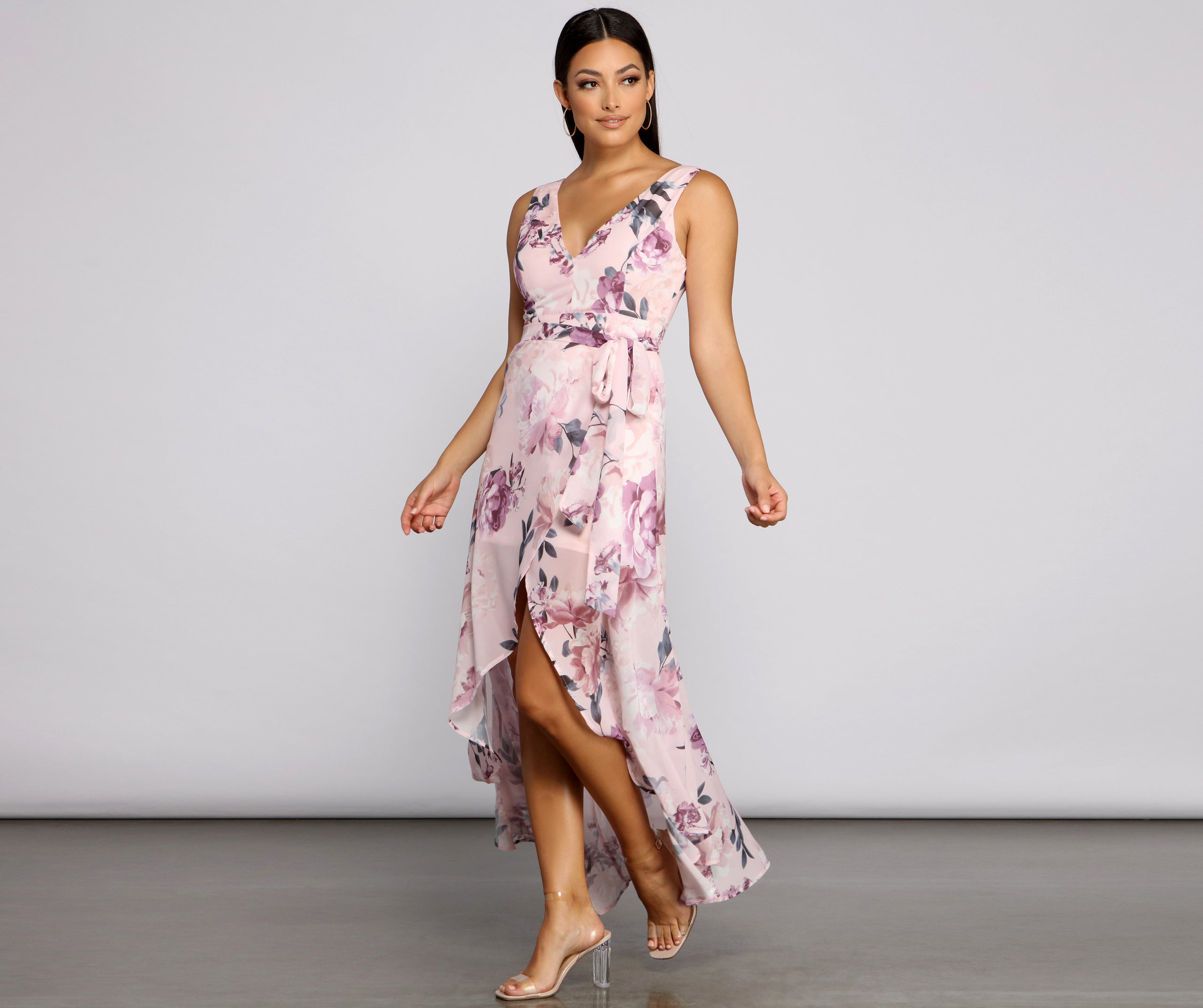 Wrapped In Romance Floral Chiffon Maxi Dress
