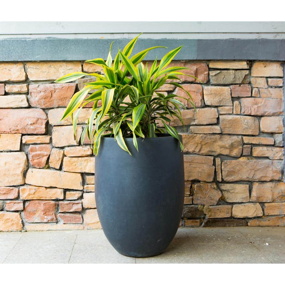 KANTE 21.7 in. Tall Charcoal Lightweight Concrete Round Outdoor Planter RC0066A-C60121