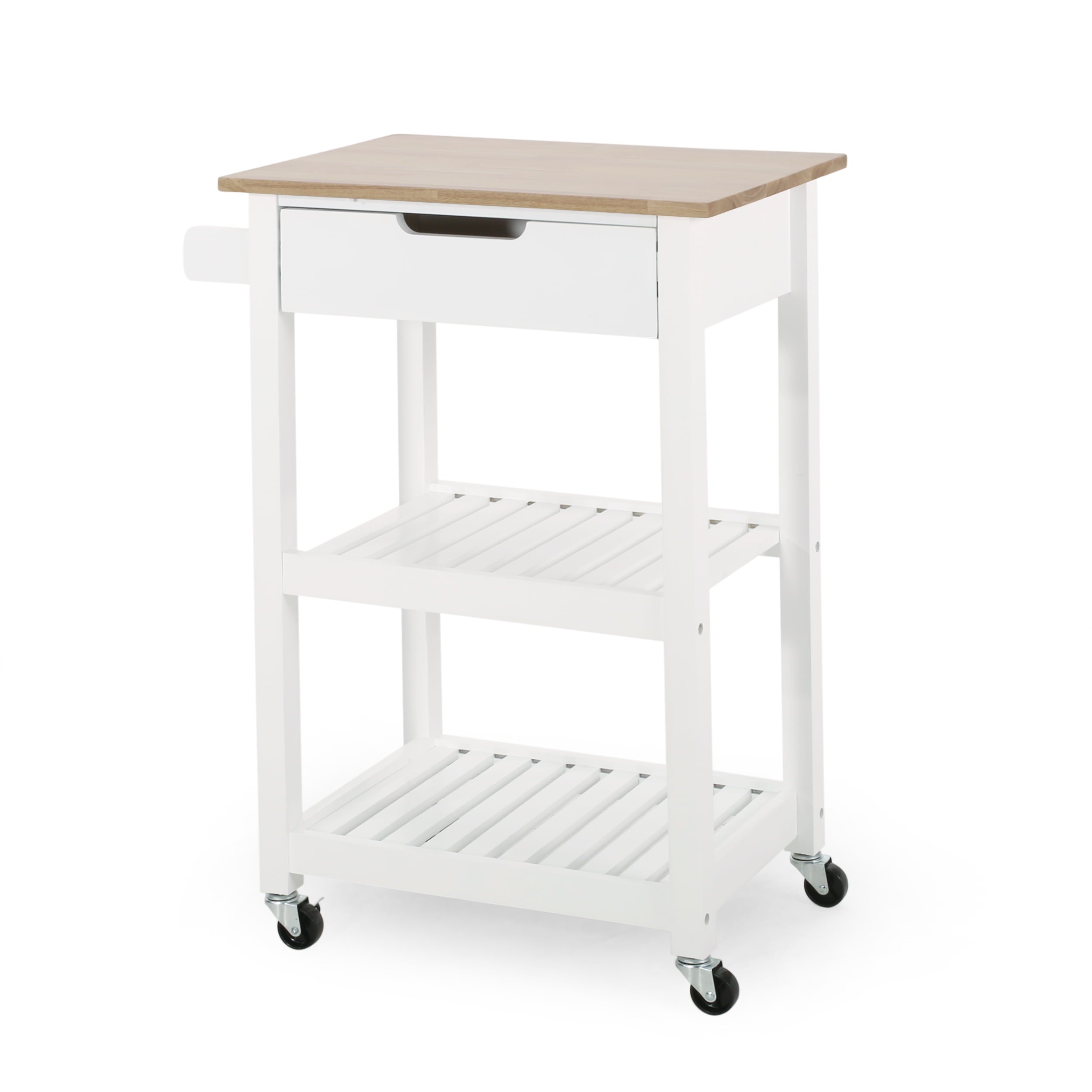 Noble House Treutlen Wood Kitchen Cart with Wheels， White and Natural