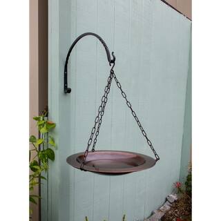 ACHLA DESIGNS 18 in. Dia Round Antique Finished Classic Copper Hanging Birdbath with Roman Bronze Wrought Iron Hanger BBH-04CP