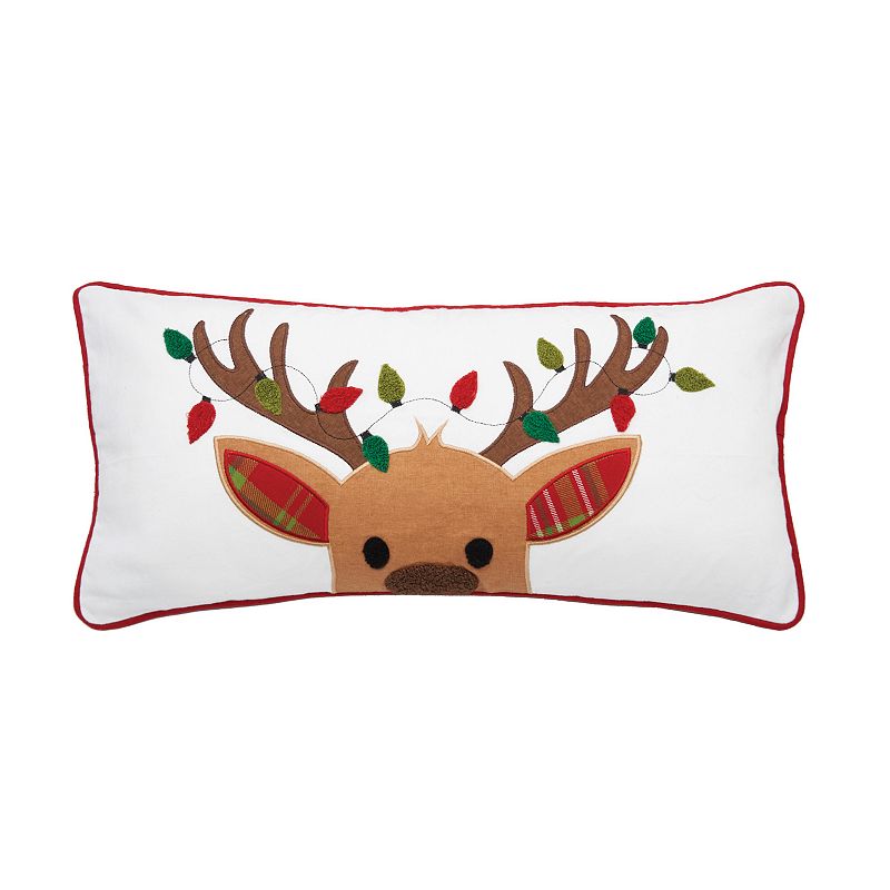 CandF Home Reindeer Plaid and Lights Christmas Throw Pillow