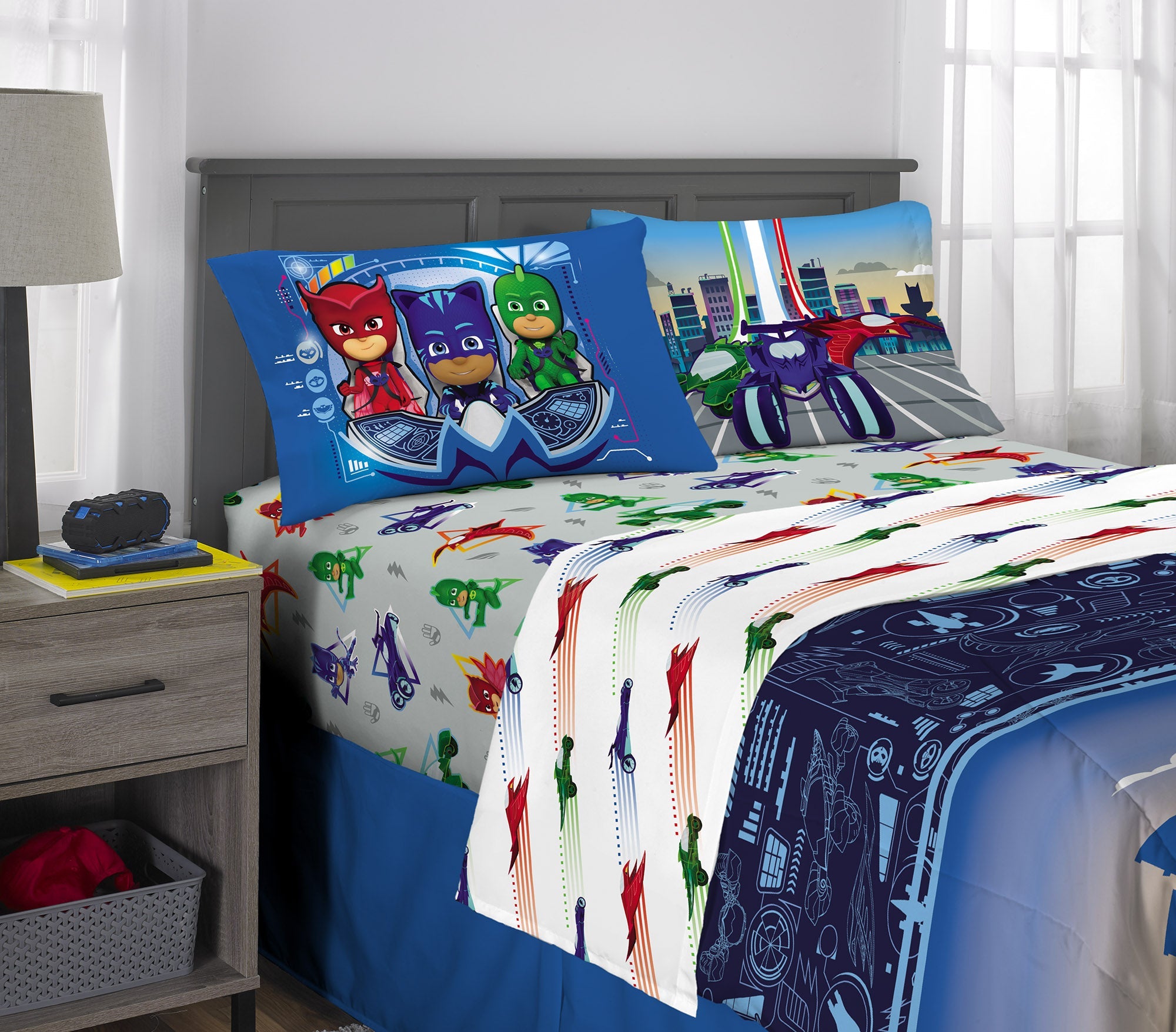 PJ Masks Kids Full Bed in a Bag, Comforter and Sheets, Blue, Hasbro