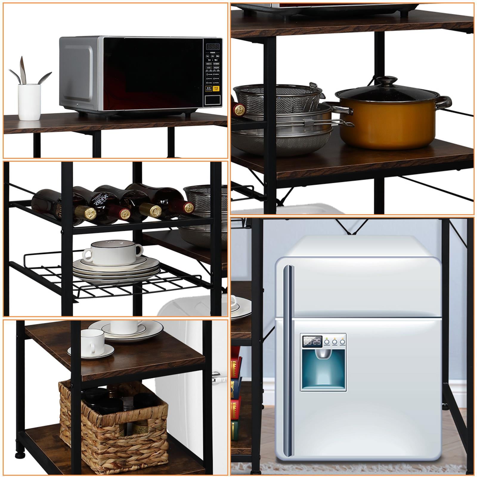 Ktaxon 5-Tier Kitchen Baker's Rack， Industrial Microwave Oven Stand Fit Mini Fridge， Bar Cart， Kitchen Utility Cart Storage Shelf Organizer with Big Drawer and Wine Rack/Drain Basket