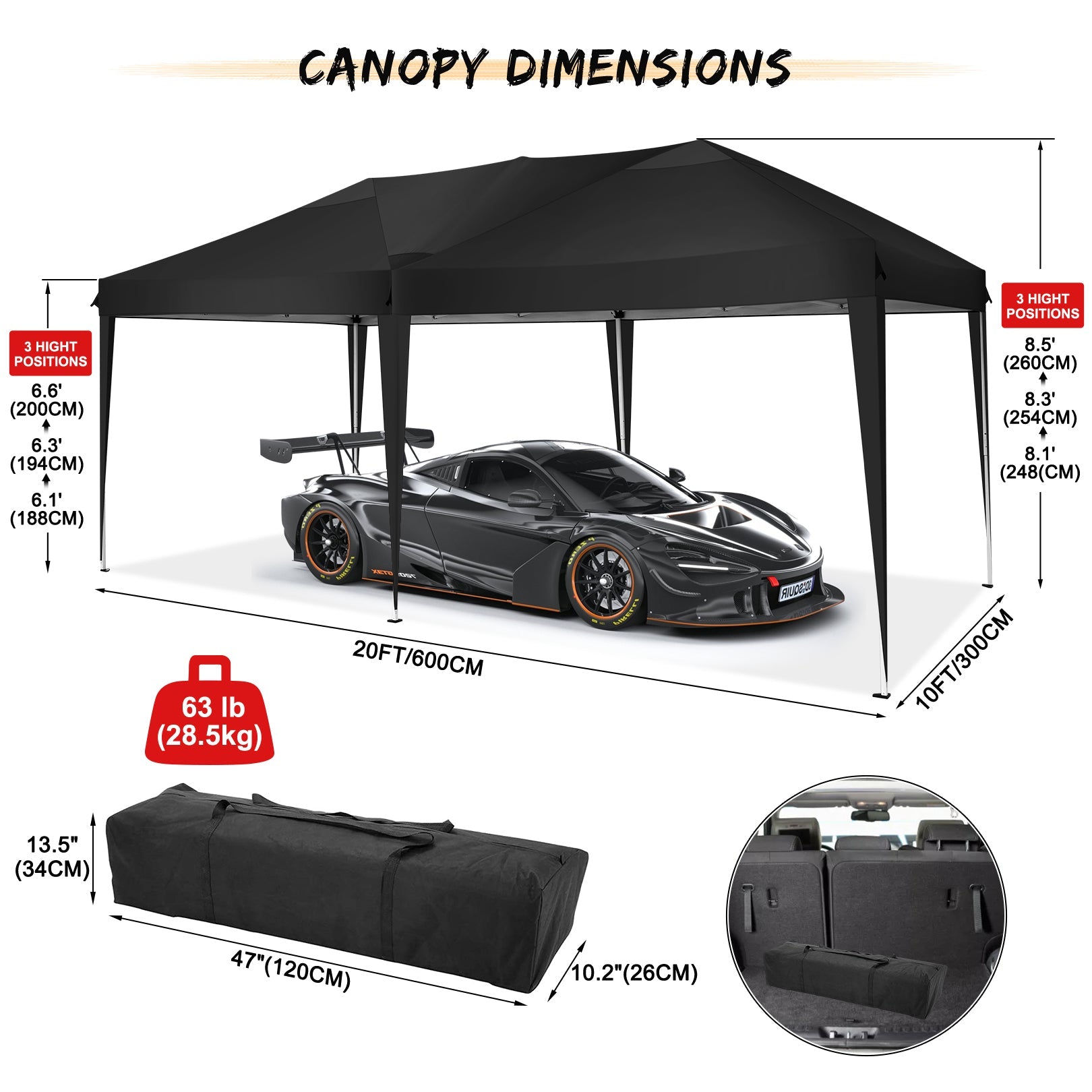 10' x 20' Outdoor Canopy Tent EZ Pop Up Backyard Canopy Portable Party Commercial Instant Canopy Shelter Tent Gazebo with 6 Removable Sidewalls & Carrying Bag for Wedding Picnics Camping, Black