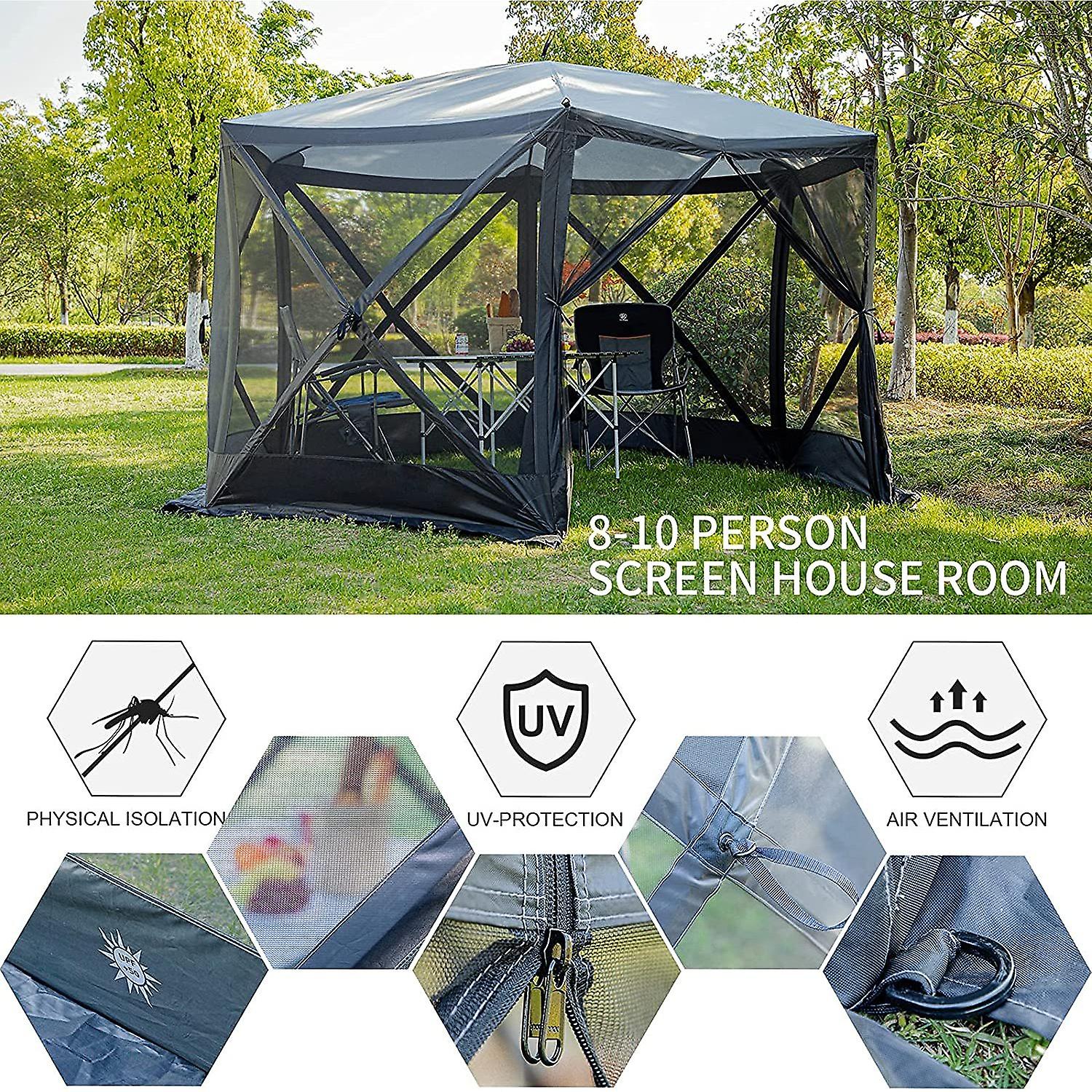 Pop Up Gazebo Screen House Tent For Camping 11.5 Ft For 8-10 Person Instant Canopy Shelter With Netting Portable For Outdoor， Backyard