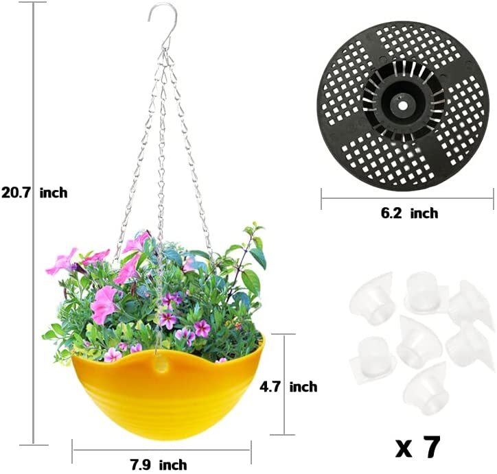 7 Pcs 8 inch Hanging Planter Pots,Self-Watering Round Hanging Basket with Water Tray and Metal Chain,Succulent Flower Plant Pot Container for Indoor Outdoor Garden Balcony Wall Decor,Multicolor