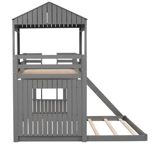 Churanty Pine Wood Bunk Bed Security, Twin-over-full, Gray