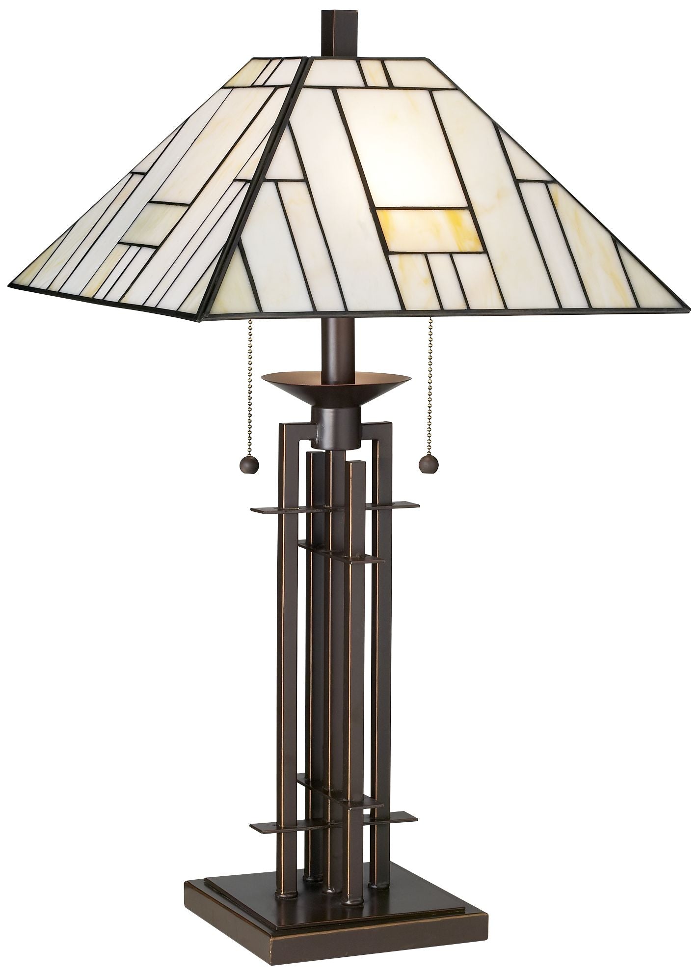 Franklin Iron Works Mission  Style Table Lamp with Table Top Dimmer 26.5" High Bronze Wrought Iron Stained Glass Shade for Living Room Bedroom