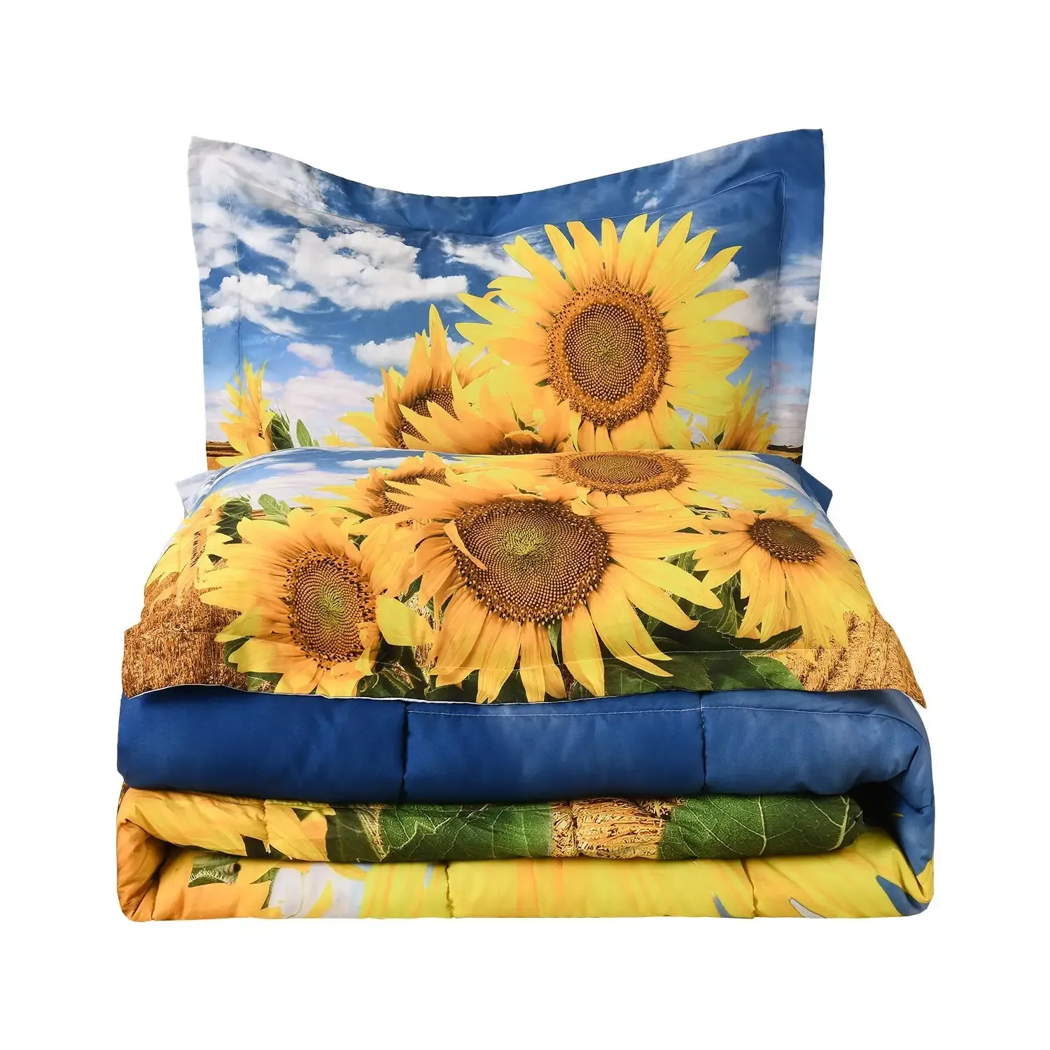 3D Print Sunflower Box Stitched Lightweight All Season Comforter Set