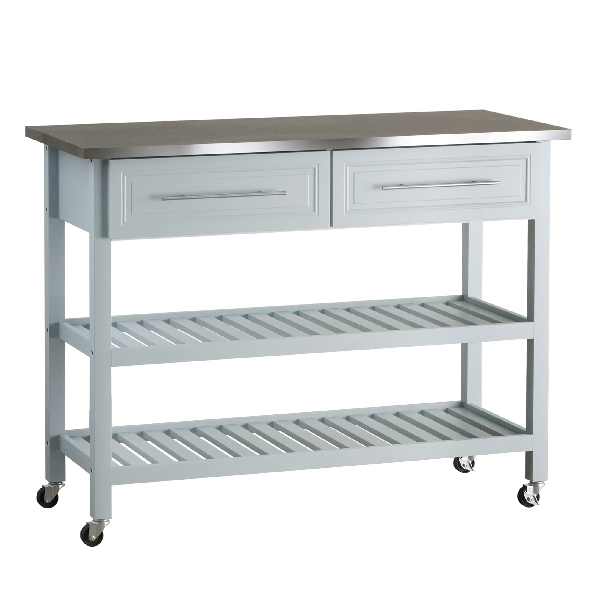 HOMCOM Rolling Kitchen Island Cart with Drawers， Shelves， and Stainless Steel Top - Grey