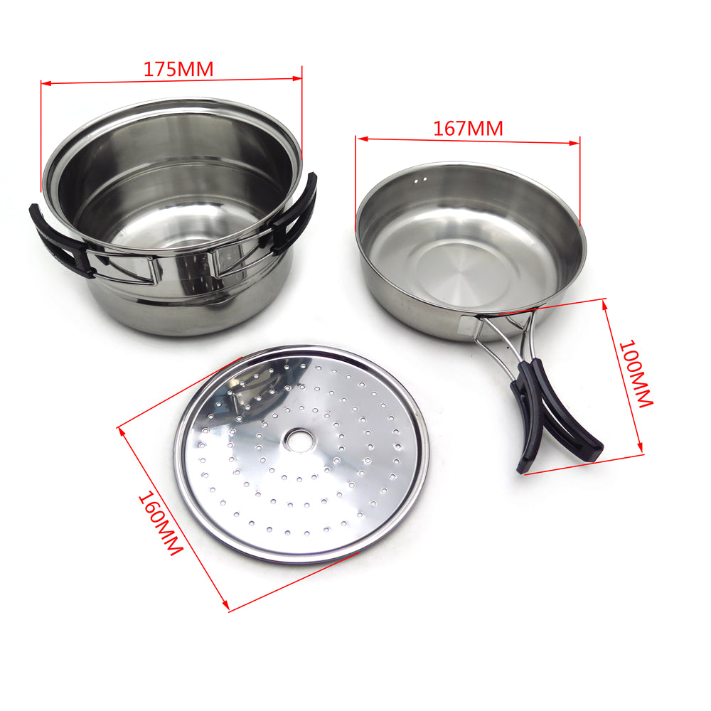 HTTMT- Silver Portable Outdoor Cookware Camping Hiking Picnic Cooking Bowl Pan Pot Set