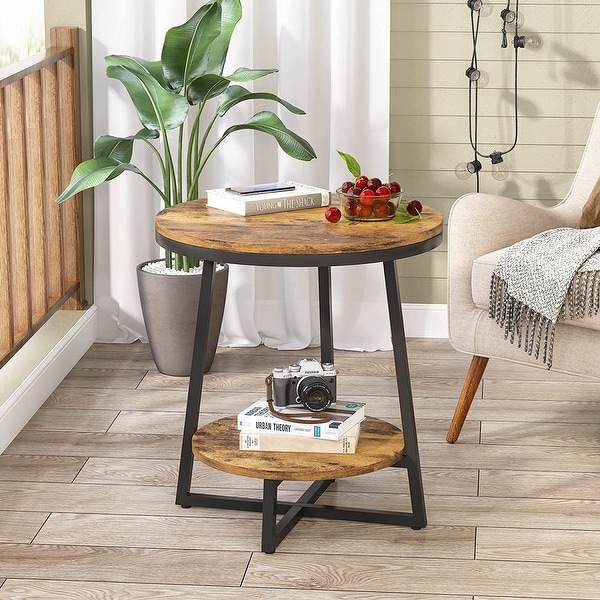 Industrial End Table， Round Side Table Table Small Coffee Accent Table