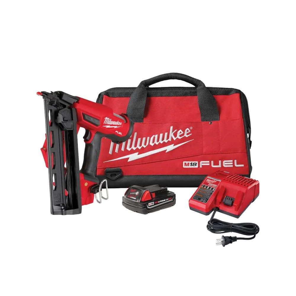 Milwaukee M18 FUEL 18-Volt Lithium-Ion Brushless Cordless Gen II 16-Gauge Angled Finish Nailer Kit with 2.0Ah Battery and Charger 2841-21CT