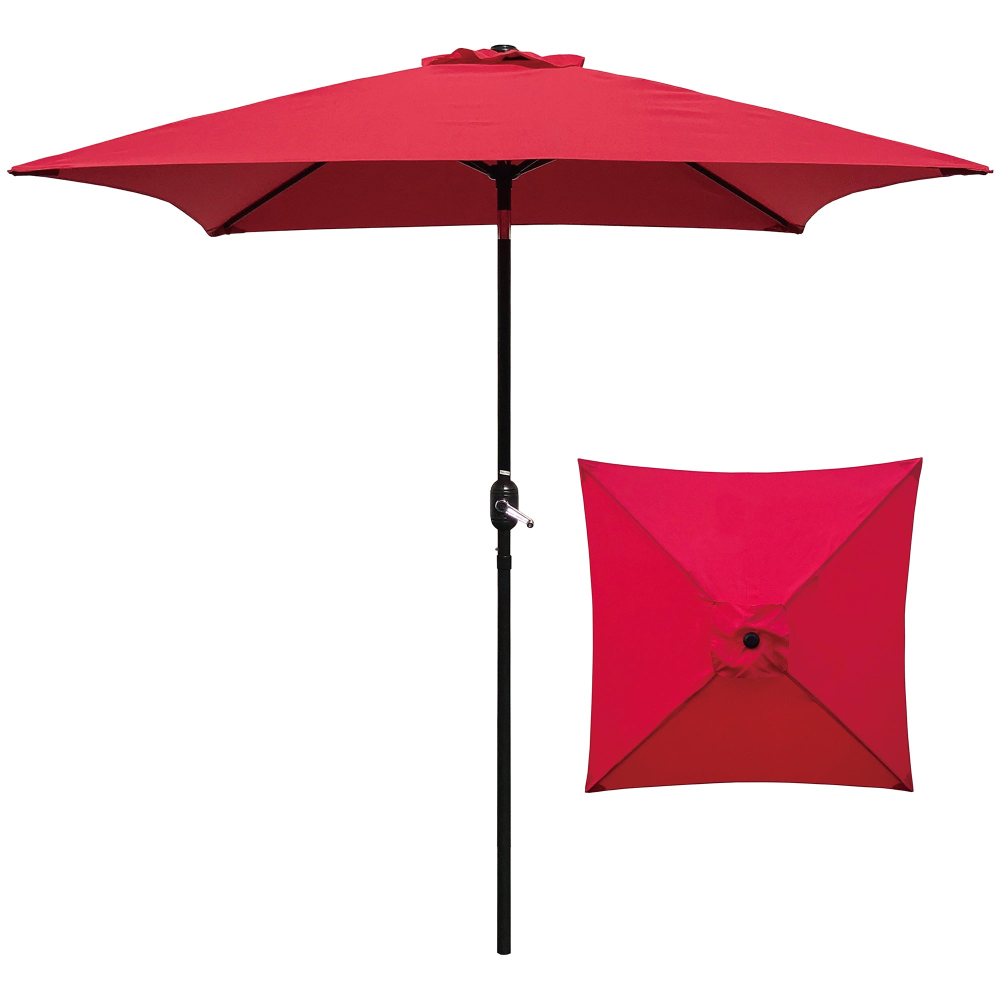 Davee  6.5' Square Patio Umbrella Outdoor Table Market Umbrella with Tilt/Crank, 4 Ribs (Red)