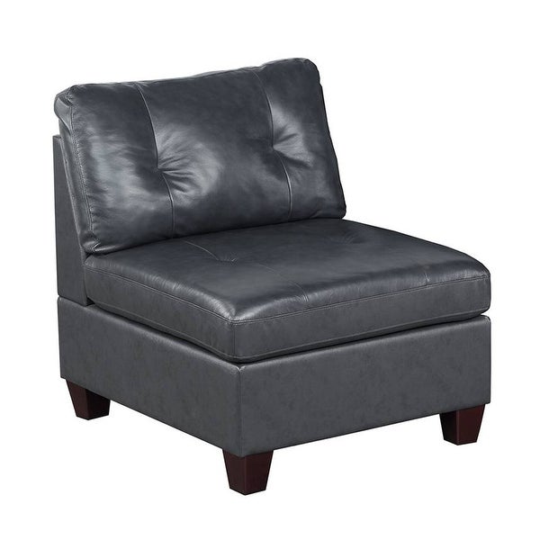 Genuine Leather Upholstered Modular Armless Chair with Tufting Design