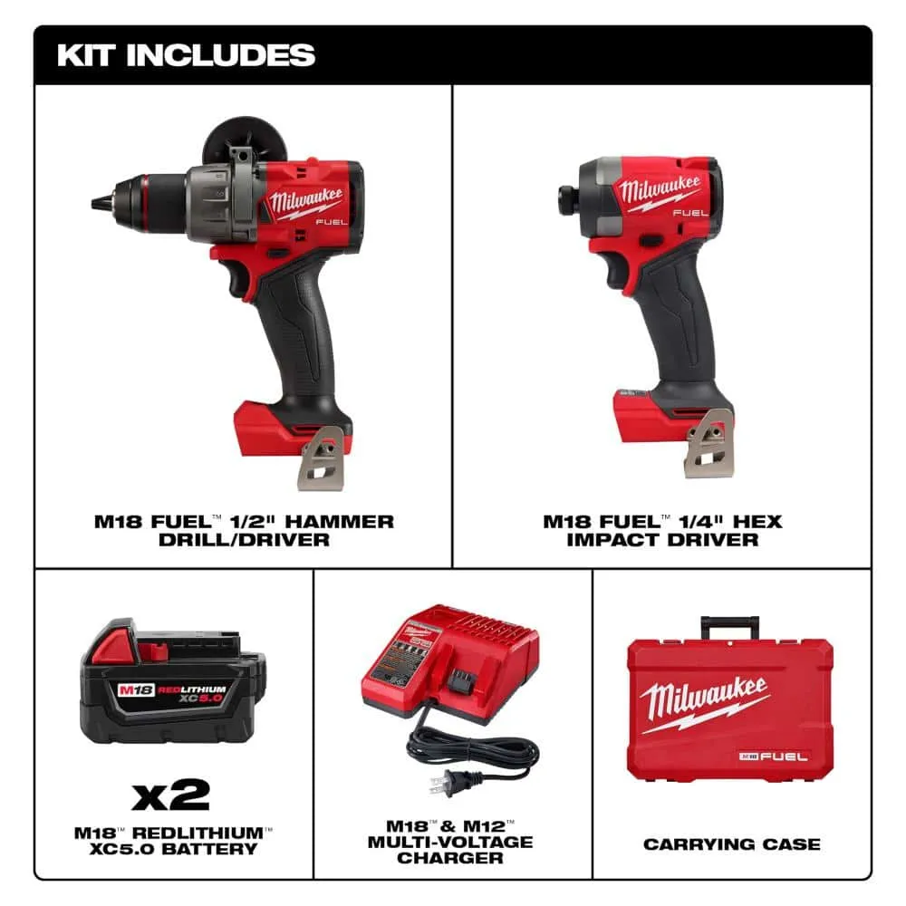 Milwaukee M18 FUEL 18V Lithium-Ion Brushless Cordless Hammer Drill and Impact Driver Combo Kit (2-Tool) with 2 Batteries 3697-22