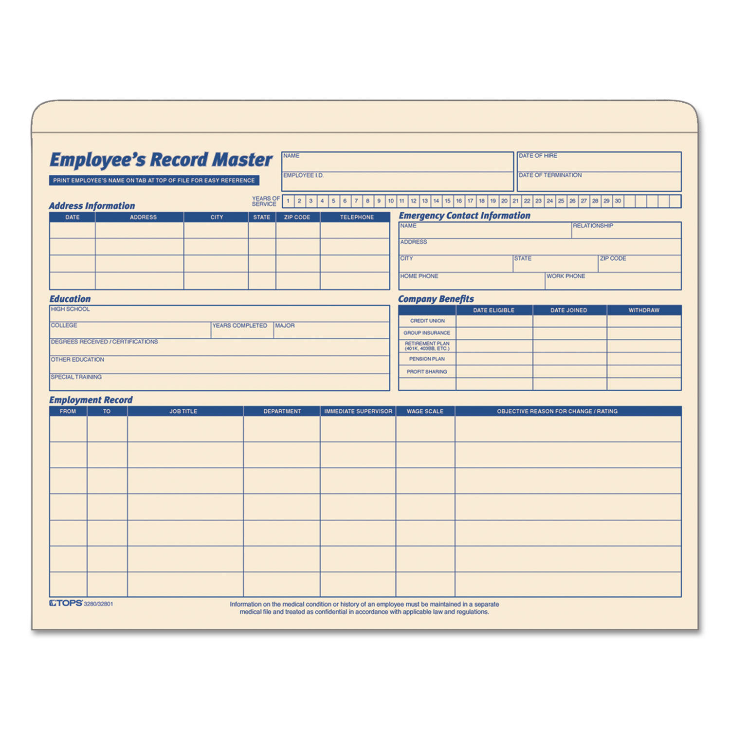 Employee Record Master File Jacket by TOPSandtrade; TOP3280