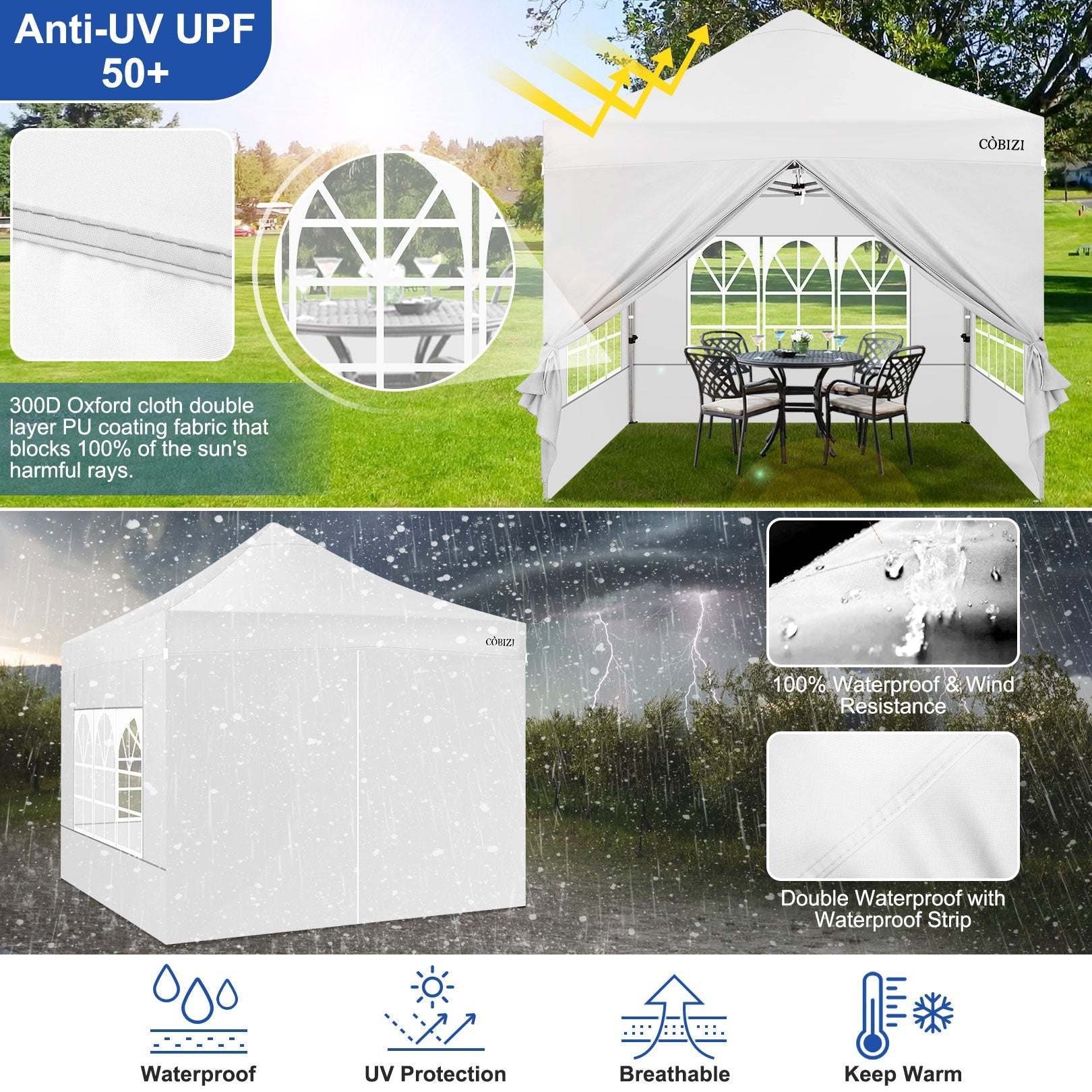 10 x 10ft Pop Up Canopy Tent Instant Outdoor Party Heavy Duty Canopy Straight Leg Commercial Gazebo Tent Shelter with 4 Removable Sidewalls, 4 Sand Bags, Roller Bag, White