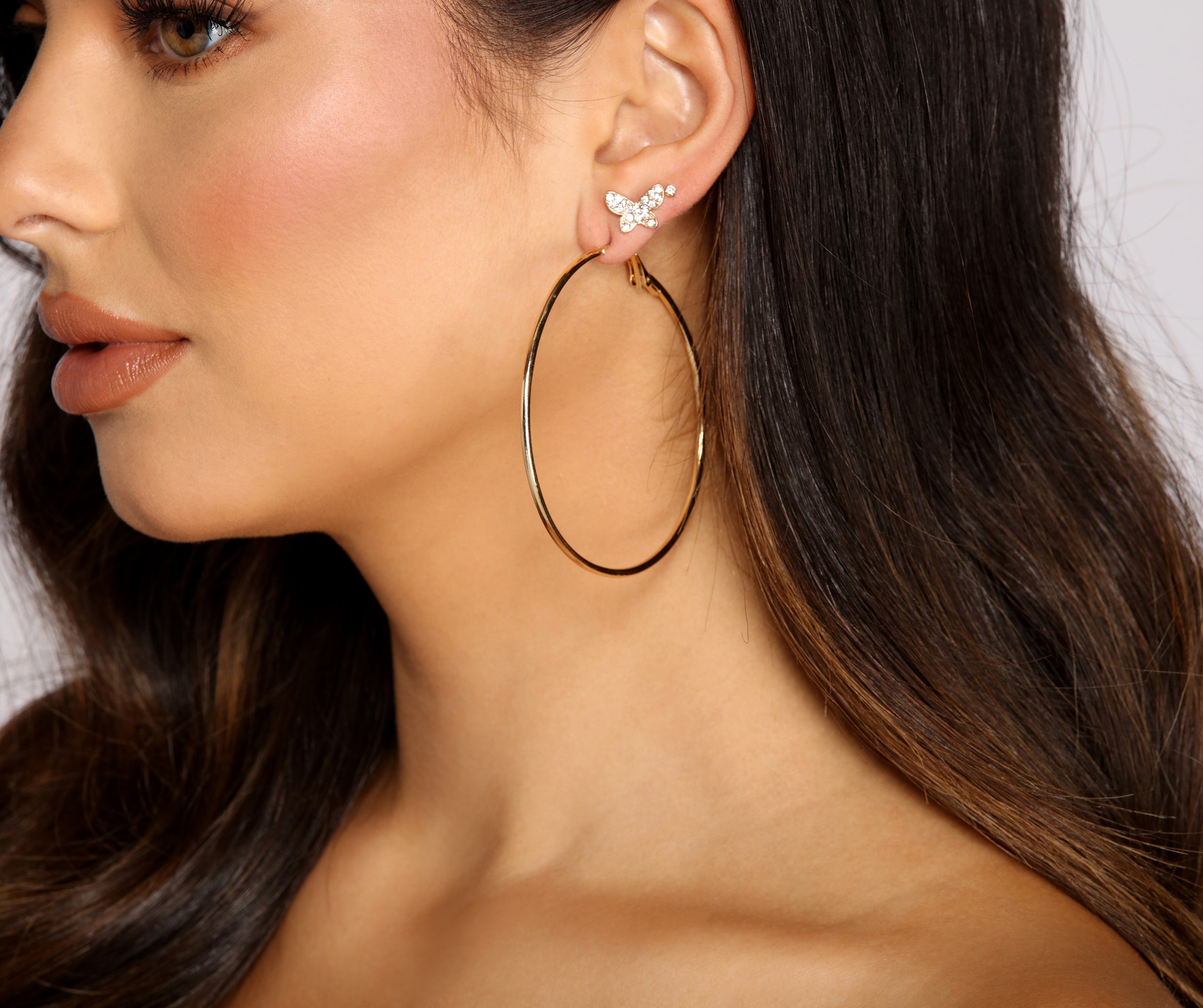 Chic Butterfly Stud And Hoop Earrings Set