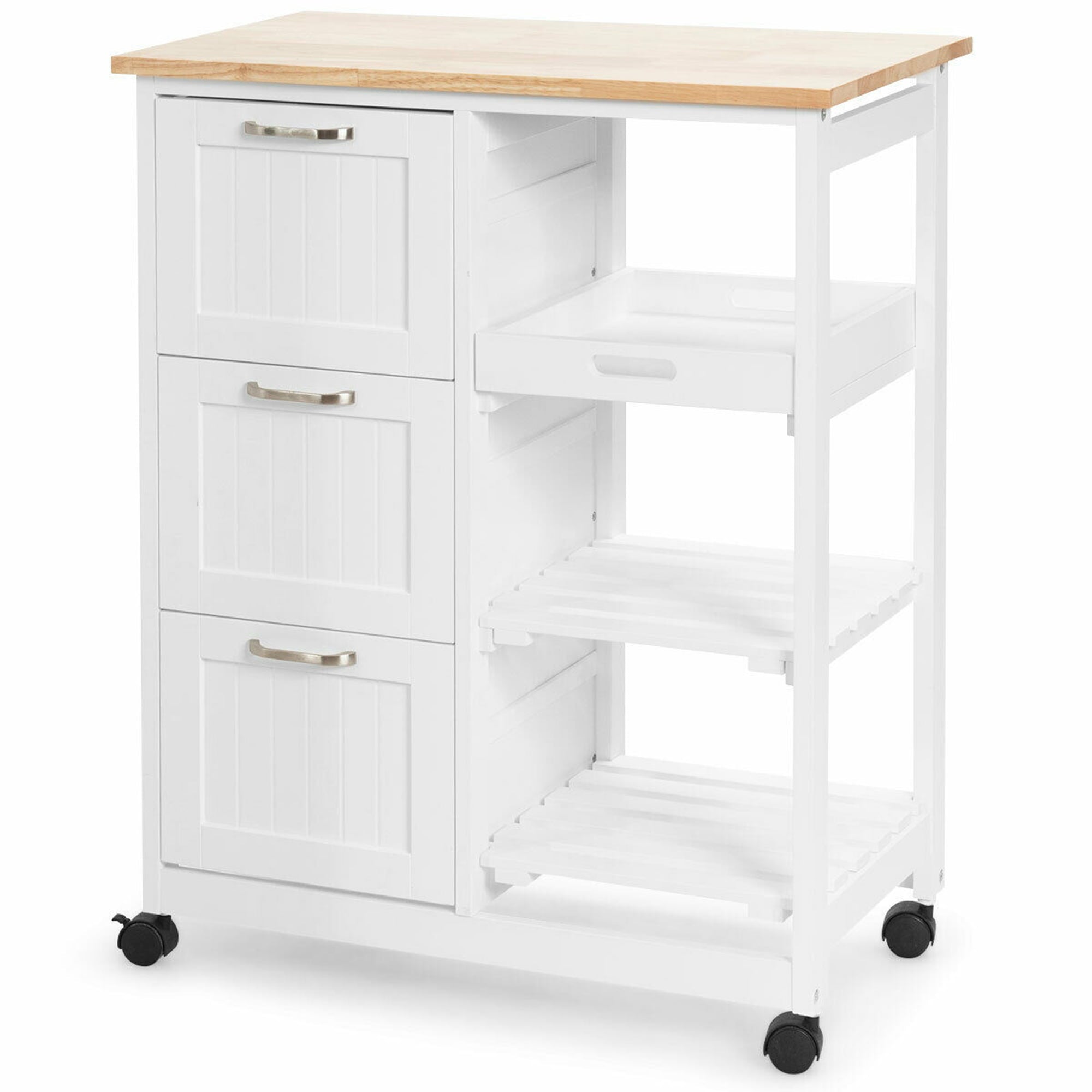 Gymax Rolling Kitchen Island Utility Storage Cart w/ 3 Storage Drawers and Shelves White