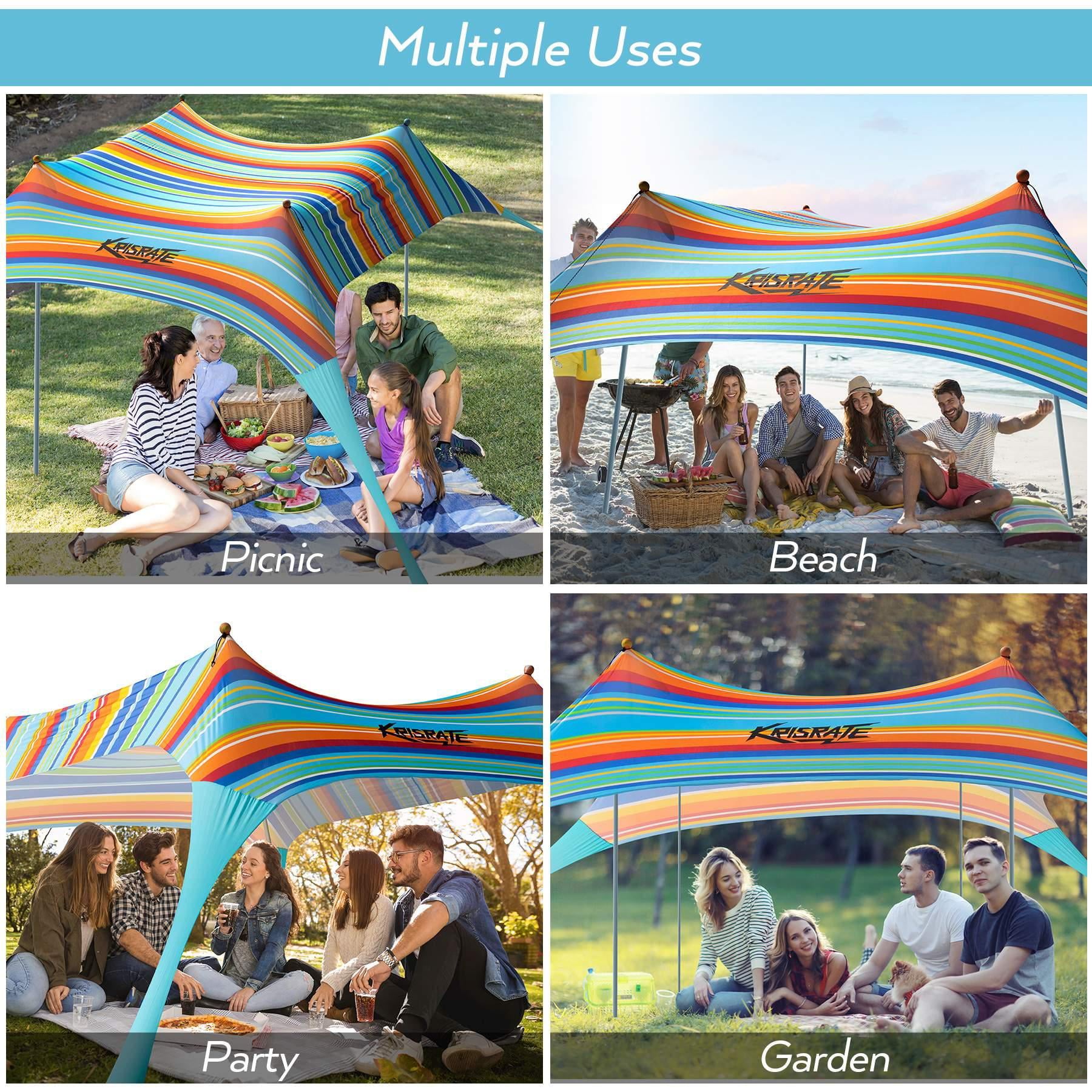10x10 FT Beach Tent Canopy with 4 Aluminum Poles， UPF50+ Pop Up Beach Sun Shade， Portable Beach Sun Shelter， Easy Set Up for Beach， Camping， Fishing， Backyard， and Outdoor