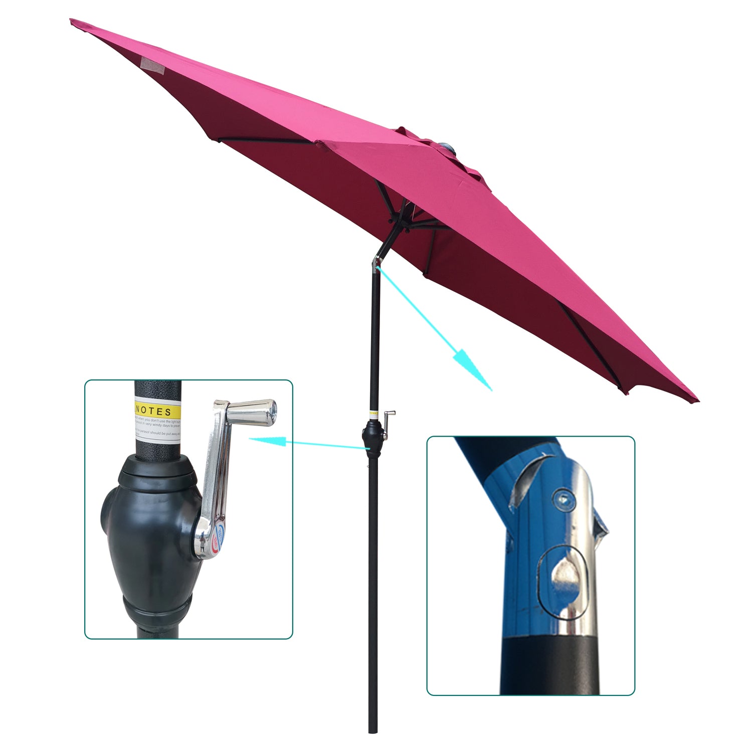 SUGIFT 9FT Patio Umbrella, Outdoor Umbrella with Push Button Tilt and Crank, Fade Resistant Water Proof Patio Table Umbrella,Burgundy