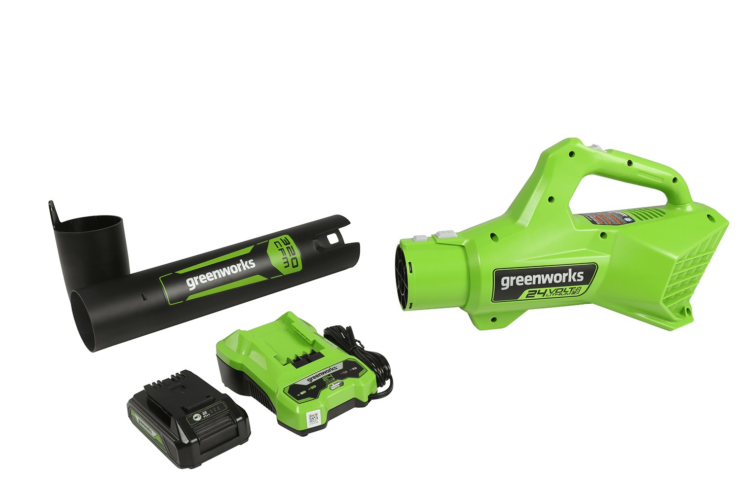 Greenworks 24V Cordless Axial Blower (90 MPH / 320 CFM) ， 2Ah USB Battery and Charger