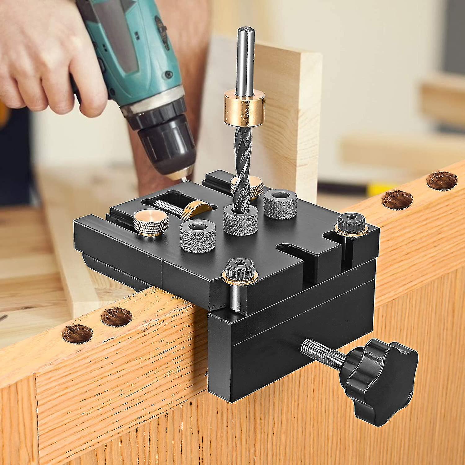Guide Kit， 6/8/10/15mm Hole Punch Locator 3 In 1 Drilling Hole Positioners Pocket Hole Jig Kit Tool