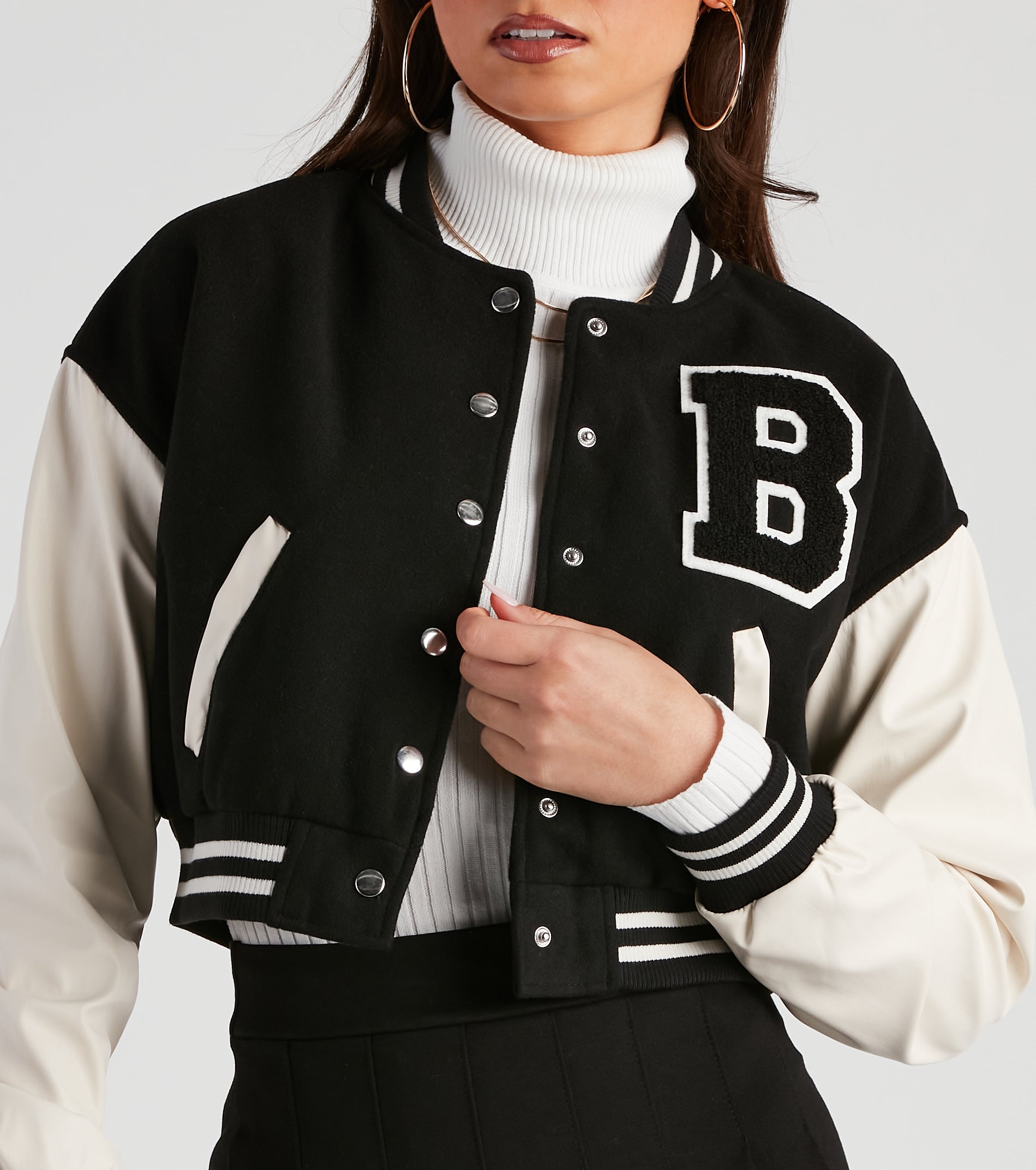 B For Babe Crop Letterman Jacket