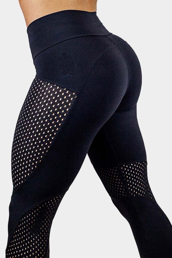 Contrast Mesh Hollow Out Sports Leggings