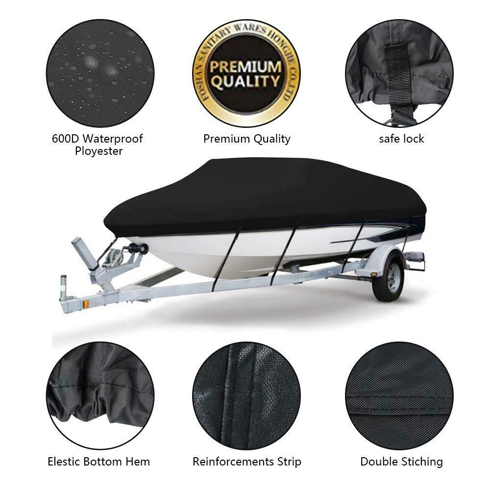 Waterproof Trailerable Boat Cover Outdoor Protector Cover， Dustproof V-hull Tri-hull Fishing Ski Bass Boat Cover， 17-19ft/20-22ft