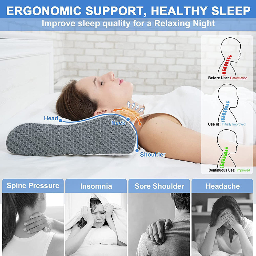 Memory Foam Pillow, Adjustable Contour Pillow for Neck Pain, Orthopedic Cervical Support Sleeping Pillow, Ergonomic Bed Pillow for Back, Side or Face Down Sleepers, Large Blue