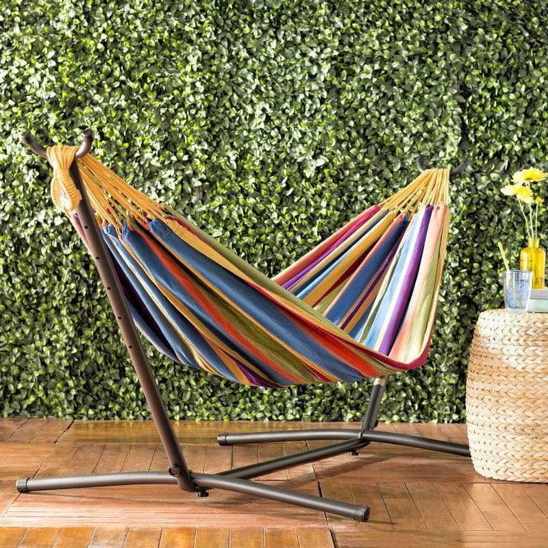 CycloneSound Premium Hammock with Premium Canvas and 450 LB Capacity Metal Stand (Rainbow)