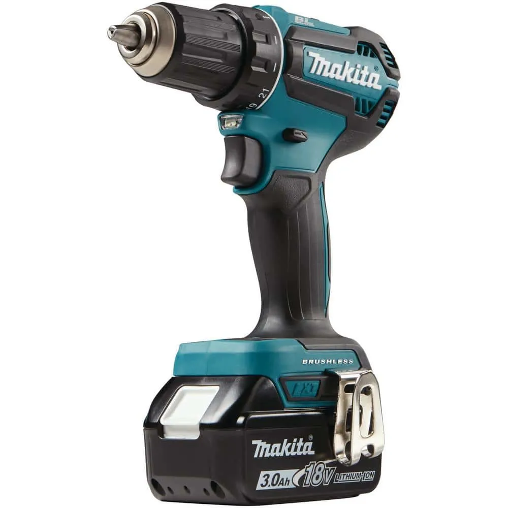 Makita 18V LXT Lithium-Ion Brushless Cordless 1/2 in. Driver-Drill Kit, 3.0Ah XFD131