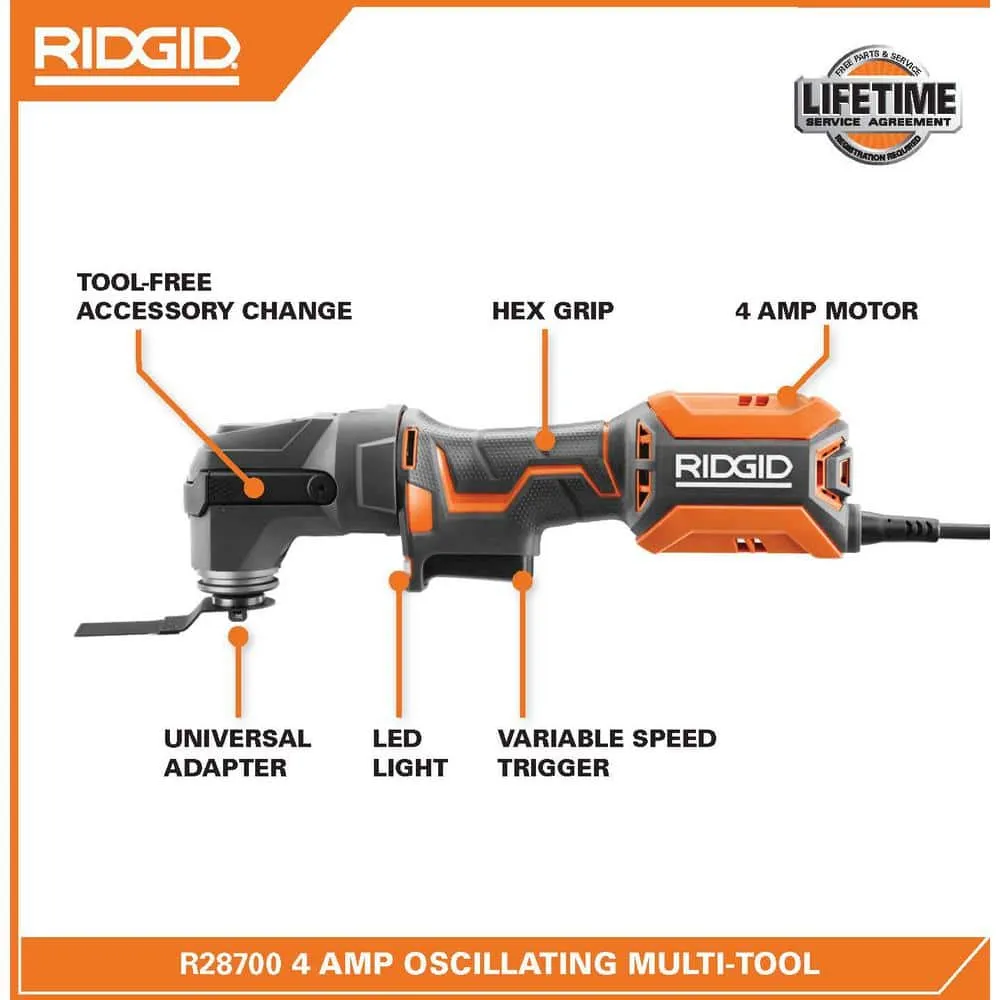 RIDGID 4 Amp Corded Oscillating Multi-Tool R28700
