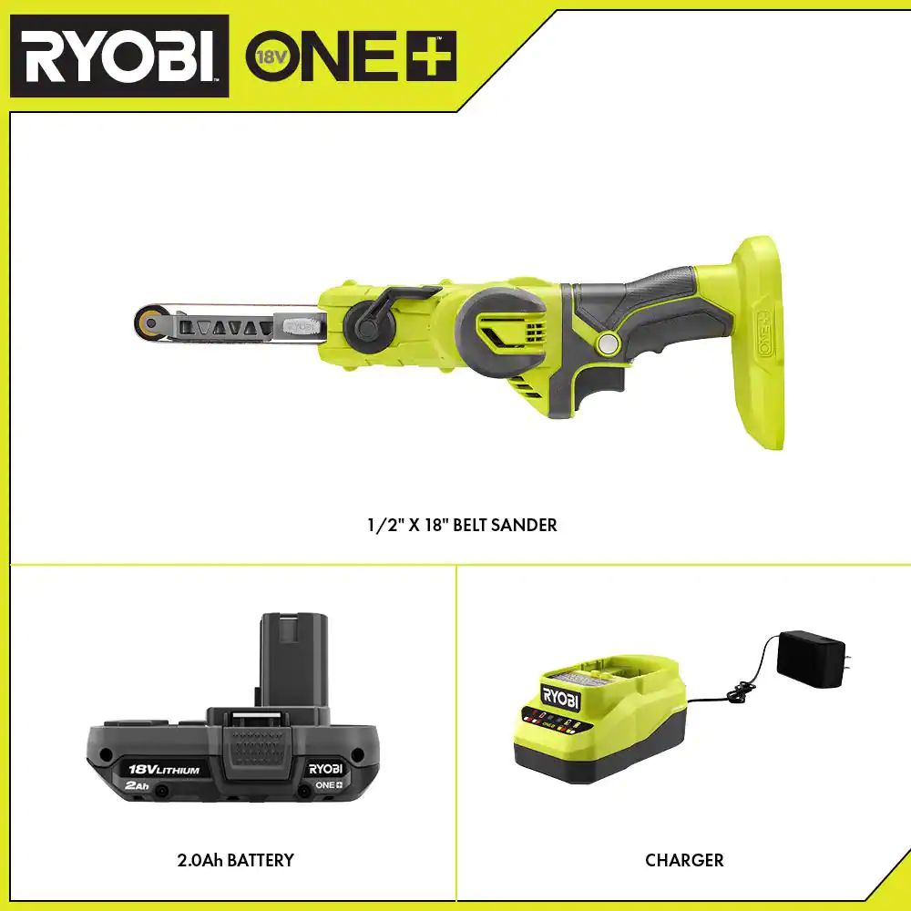 RYOBI PSD101B-PSK005 ONE+ 18V Cordless 1/2 in. x 18 in. Belt Sander with 2.0 Ah Battery and Charger