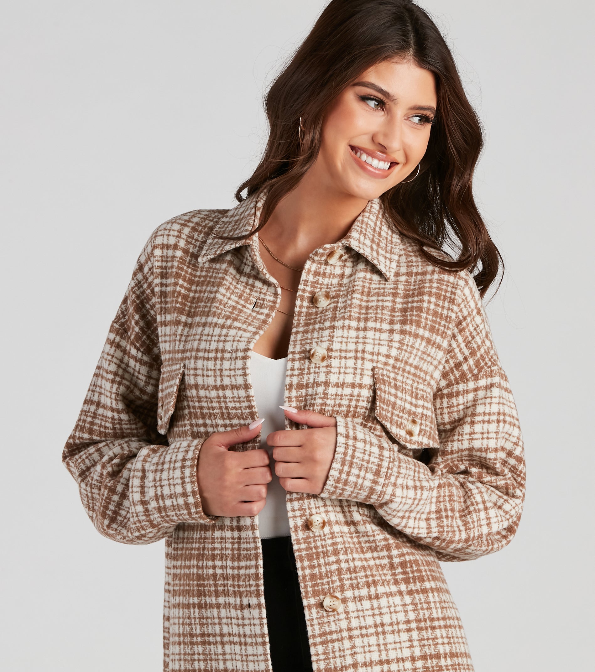 Off The Grid Plaid Woven Shacket