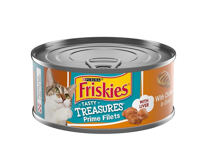 Purina Friskies Tasty Treasures Prime Filets Chicken with Liver， 5.5 oz. Can