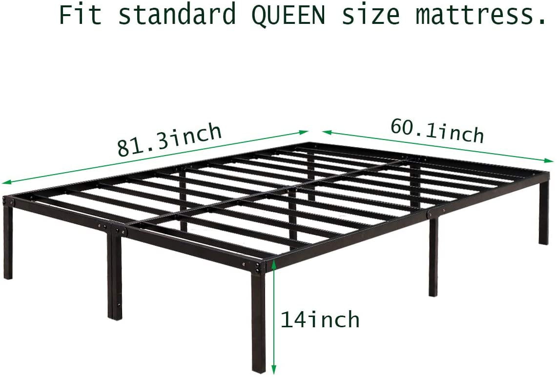 FOYUEE Platform Bed Frame Queen Size 14 inch Heavy Duty No Box Spring Needed Steel Slat Frames with Storage Black Metal