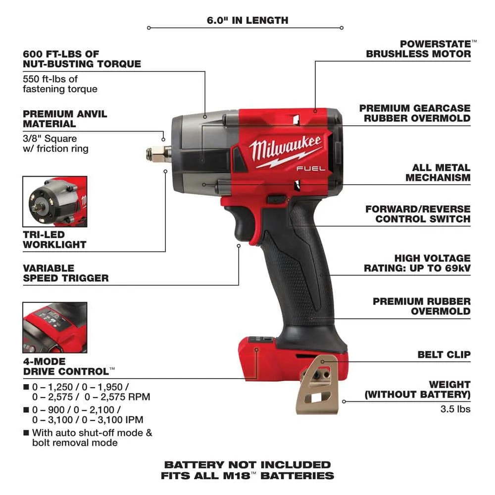 Milwaukee M18 FUEL GEN-2 18V Lithium-Ion Mid Torque Brushless Cordless 3/8 in. and 1/2 in Impact Wrench (2-Tool) 2960-20-2962-20