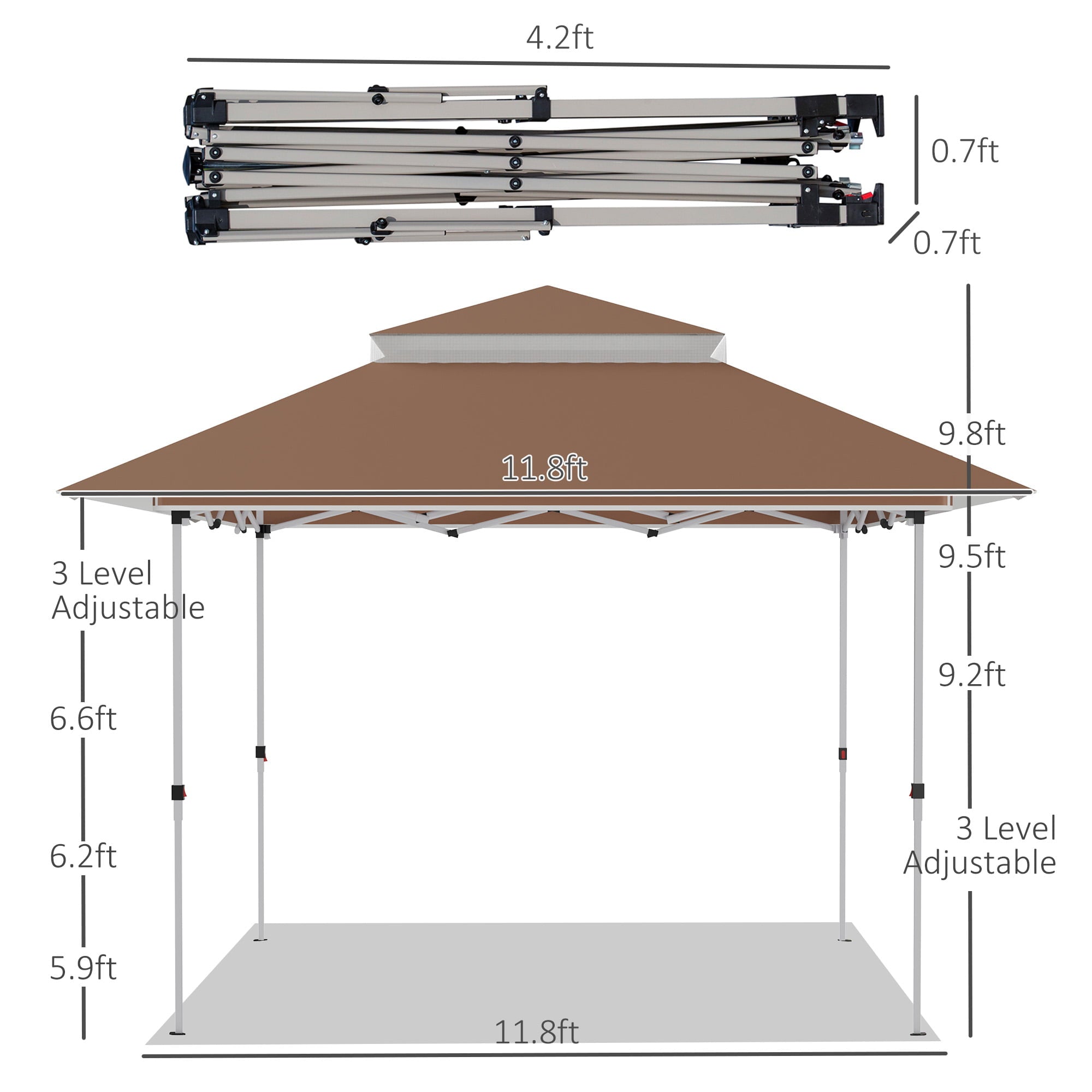 Outsunny 12' x 12' Pop Up Canopy Tent with Netting and Carry Bag, Instant Sun Shelter, Tents for Parties, Height Adjustable, for Outdoor, Garden, Patio, Brown