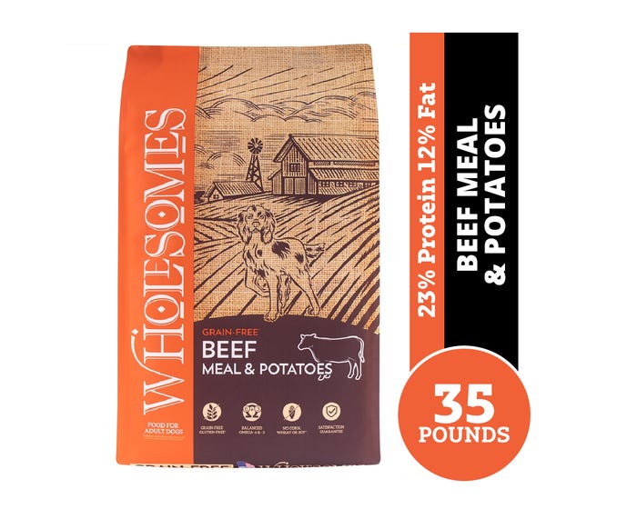 Wholesomes Grain-Free Beef Meal  Potatoes Formula Adult Dry Dog Food， 35 lb. Bag